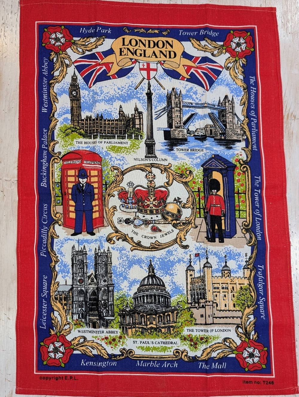 NWOT Vintage London England Tea Towel Cotton EPL T246 20x30